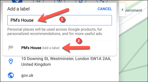 Type a memorable label for the location in the "Add A Label" box, then press the label beneath it to confirm.
