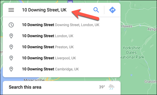 On the Google Maps website, use the search bar to search for a suitable location to add a private label.