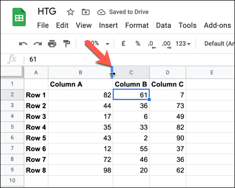 To automatically resize a column or row to fit the largest cell's data, double-click the header border.