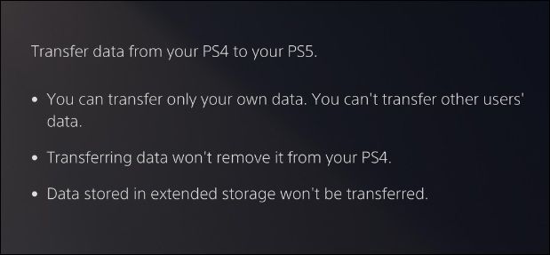 ps5 data transfer and what it moves from ps4