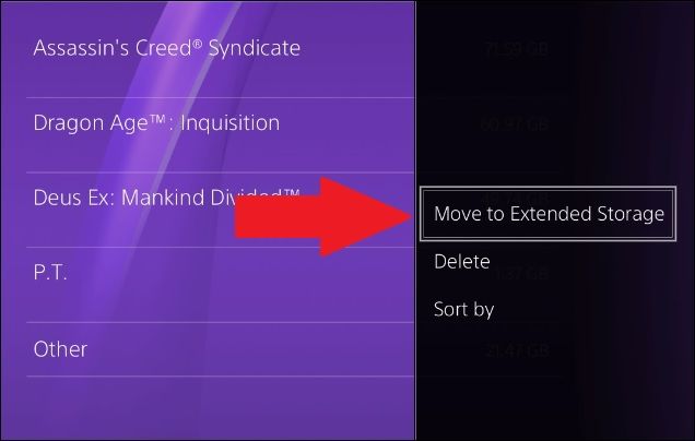 move ps4 games to extended storage