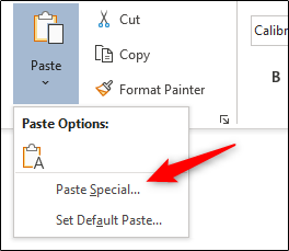 Paste special option