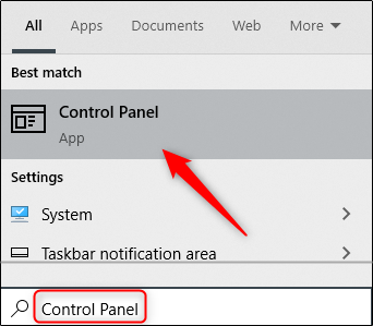 Search for Control Panel in the start menu