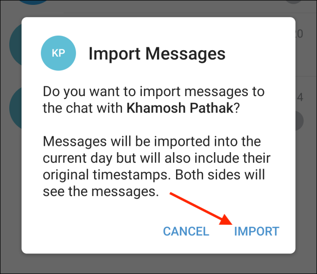 Select Import from Telegram Popup