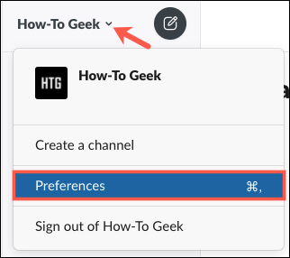 Click the workspace arrow and select Preferences