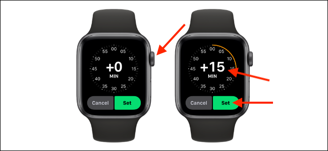 Set The Apple Watch Time Ahead and Tap Set