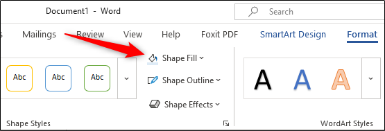 Shape Fill option in format tab