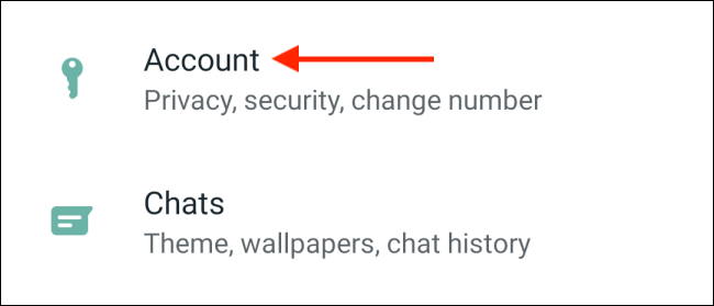 Tap Account from WhatsApp on Android