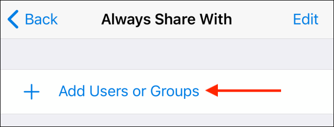 Tap Add Users from Always Share With in Telegram for iPhone