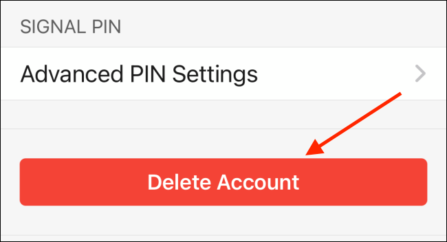 Tap Delete Account in Signal app for iPhone