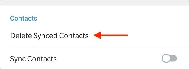 Tap Delete Synced Contacts in Telegram for Android