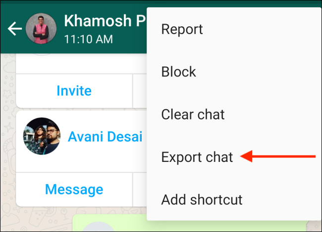 Tap Export Chat in WhatsApp