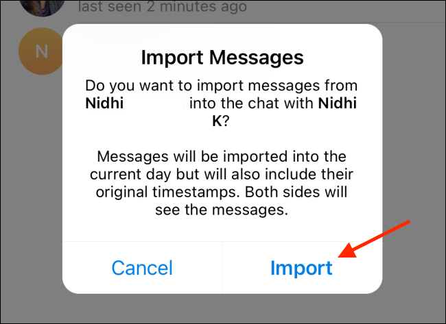 Tap Import from Popup