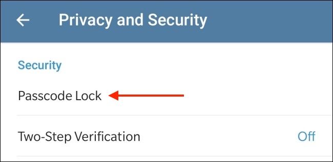 Tap Passcode Lock in Telegram for Android