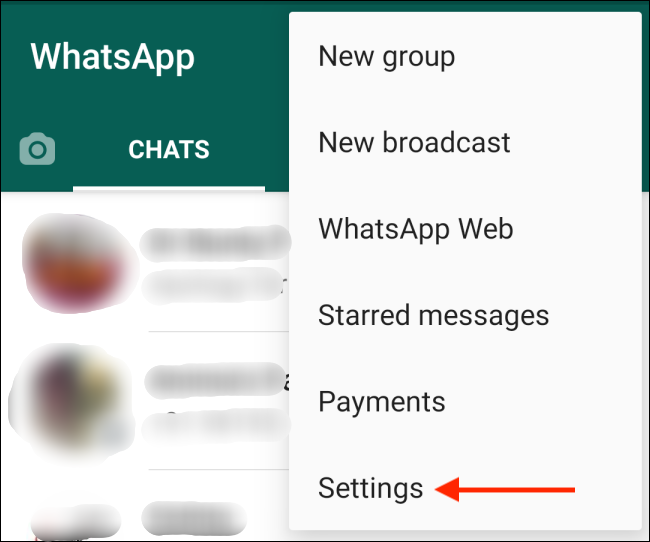 Tap Settings Option from Menu in WhatsApp for Android