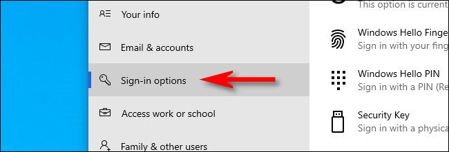 In Windows Settings, click "Sign-in options" in the sidebar.