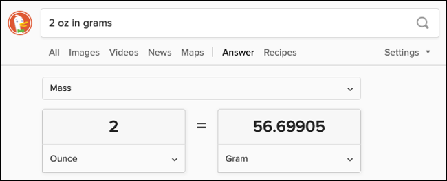 Converting Units of Measurement with DuckDuckGo