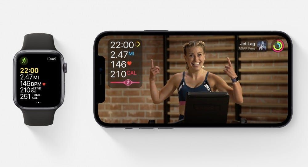 apple watch and iphone showing fitness+