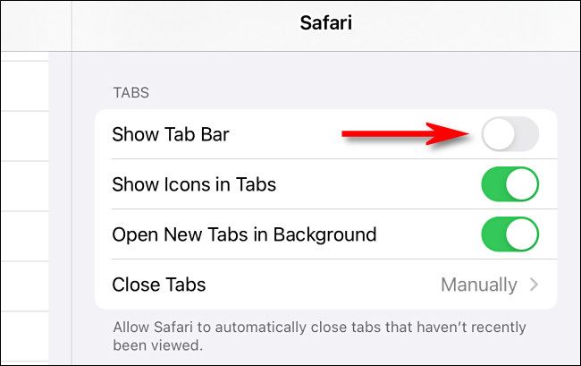 In Safari settings on iPad, switch 