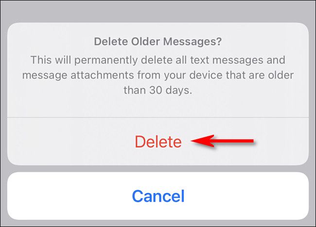 Tap "Delete" if you want to delete your old messages immediately.