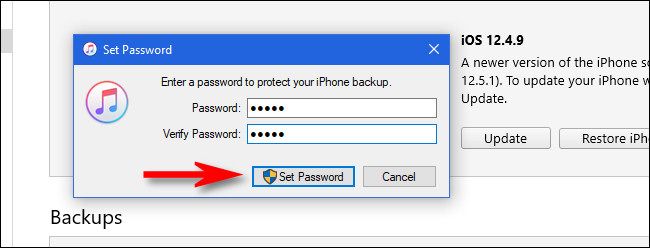 In iTunes, enter a password and click 