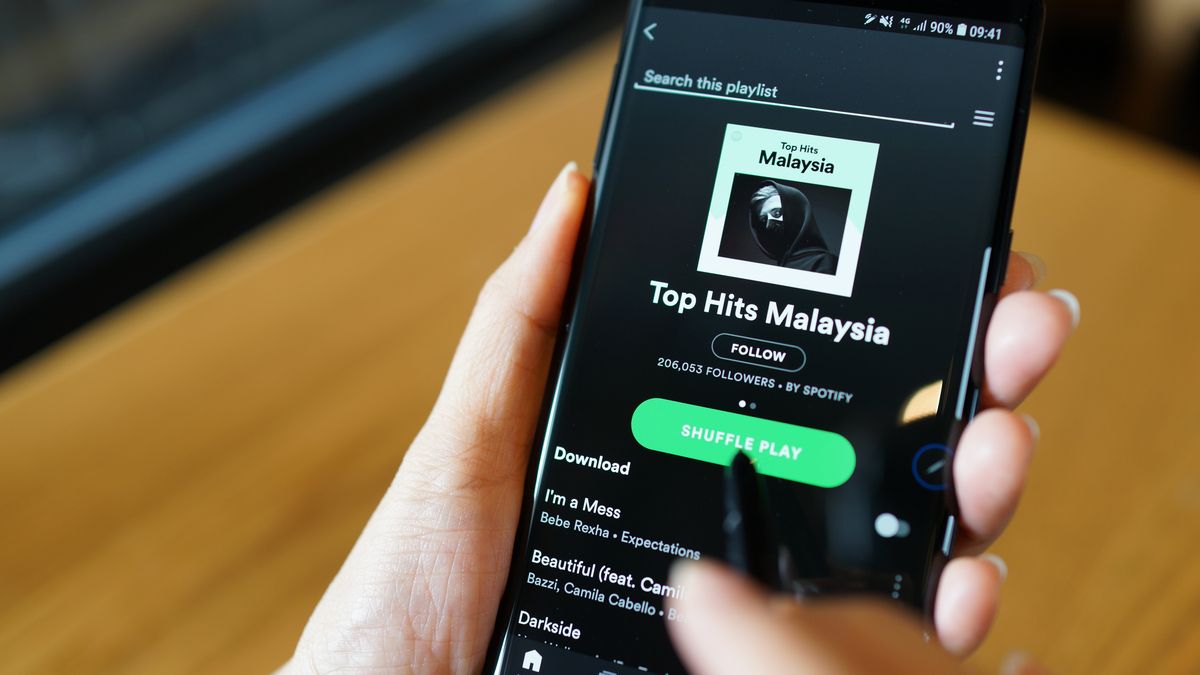 Spotify playlist on a smartphone