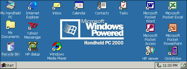 A screenshot of Windows HandHeld PC 2000, based on Windows CE.