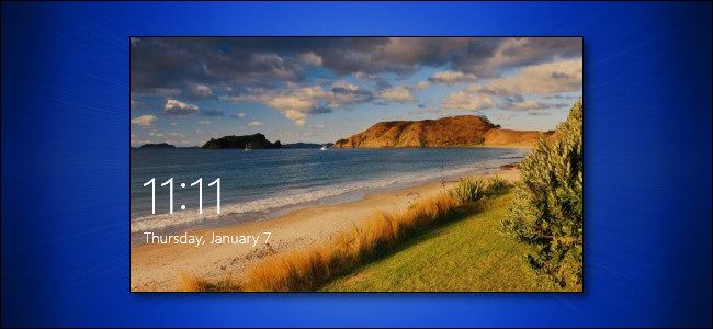 The Windows 10 Lock Screen on a blue background