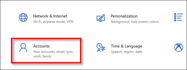In Windows Settings, click "Accounts."