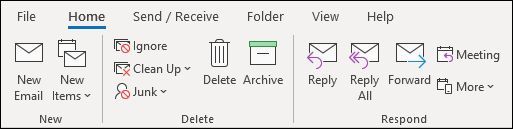 The classic ribbon in the Outlook desktop app.