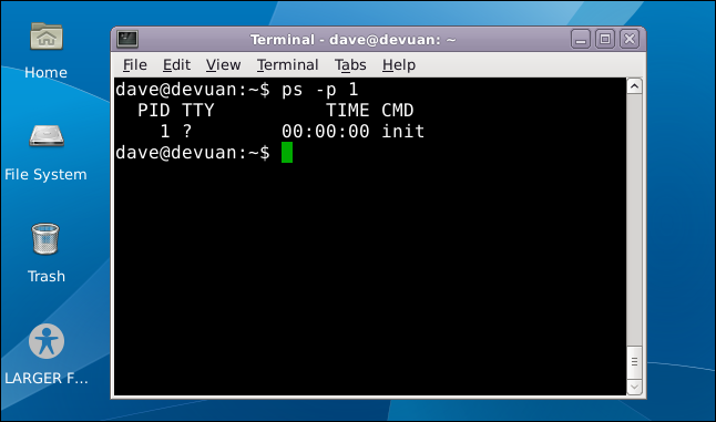 Devuan Linux desktop with a terminal window open