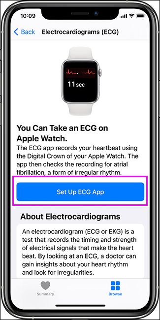 screenshot showing how to enable ECG app