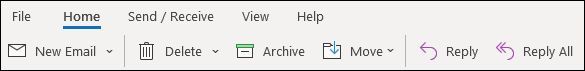 The simplified ribbon in the Outlook desktop app.