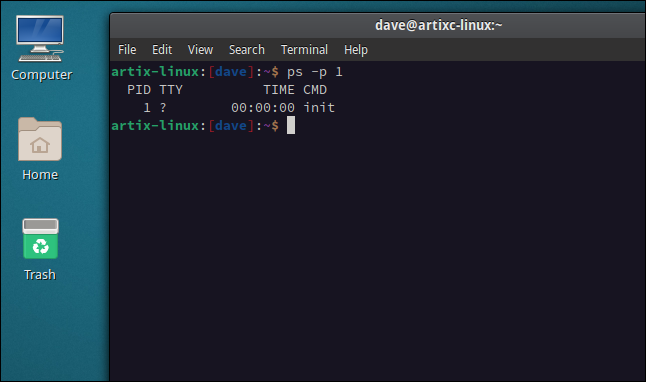Artix Linux desktop with a terminal window open
