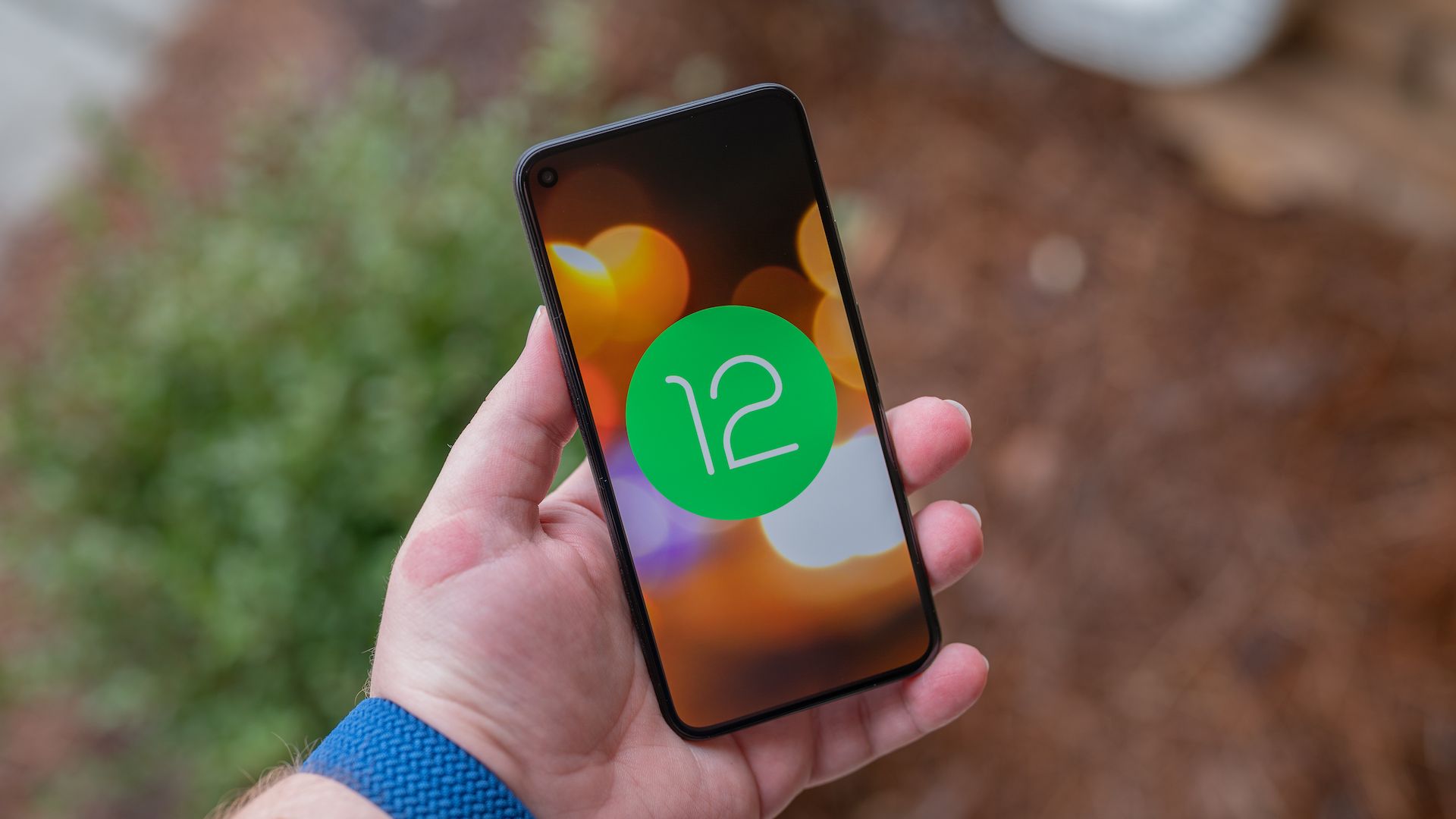 Android 12 logo on a Google Pixel 5