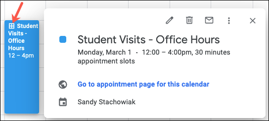 Appointment block in Google Calendar