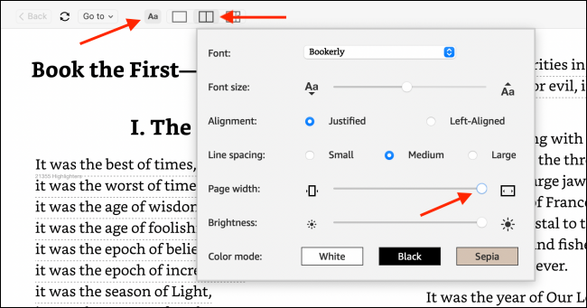 Change Page Width in Kindle App