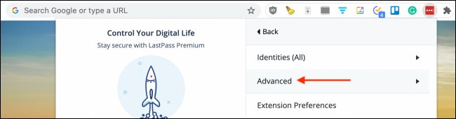 Click Advanced from LastPass Extension