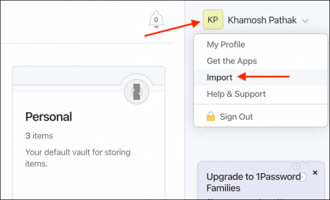 Click Import from 1Password Profile