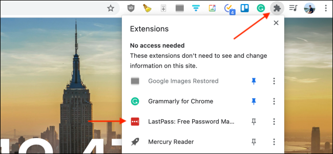 Click LastPass Extension in Chrome