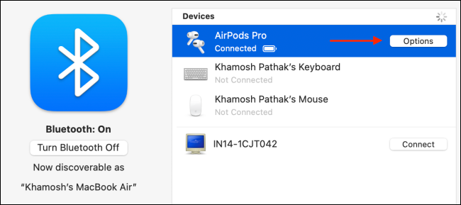 Click Options from AirPods