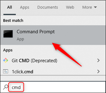 Command Prompt app in search menu