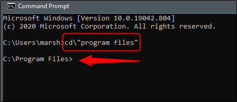 Command to change directories to Program Files