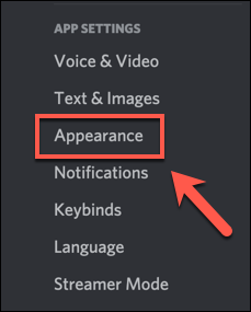 In the Discord settings menu, tap the "Appearance" option.