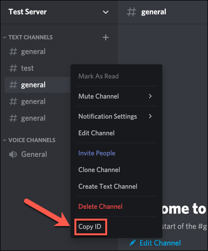 To copy the server, channel, or user ID, right-click any of those options, then press the "Copy ID" option.