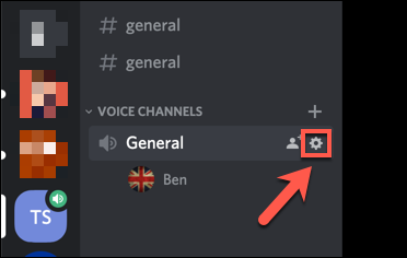 Hover or (or select) your voice channel, then press the settings cog to change the settings.