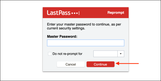 Enter LastPass Password and Click Continue