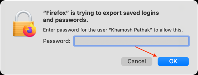 Enter Password and Click OK in Firefox
