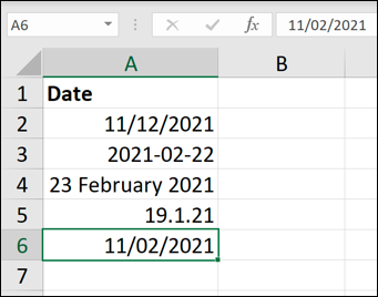An example of various custom date formats in Microsoft Excel