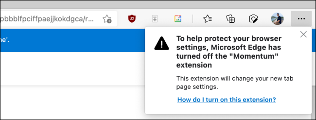 Extension Disabled Popup in Microsoft Edge